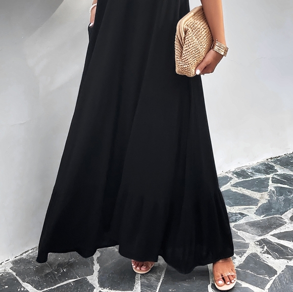Oversized Pocket Casual Sleeveless V-Neck Low Back Long Summer Maxi Dress - Picture 11 of 16